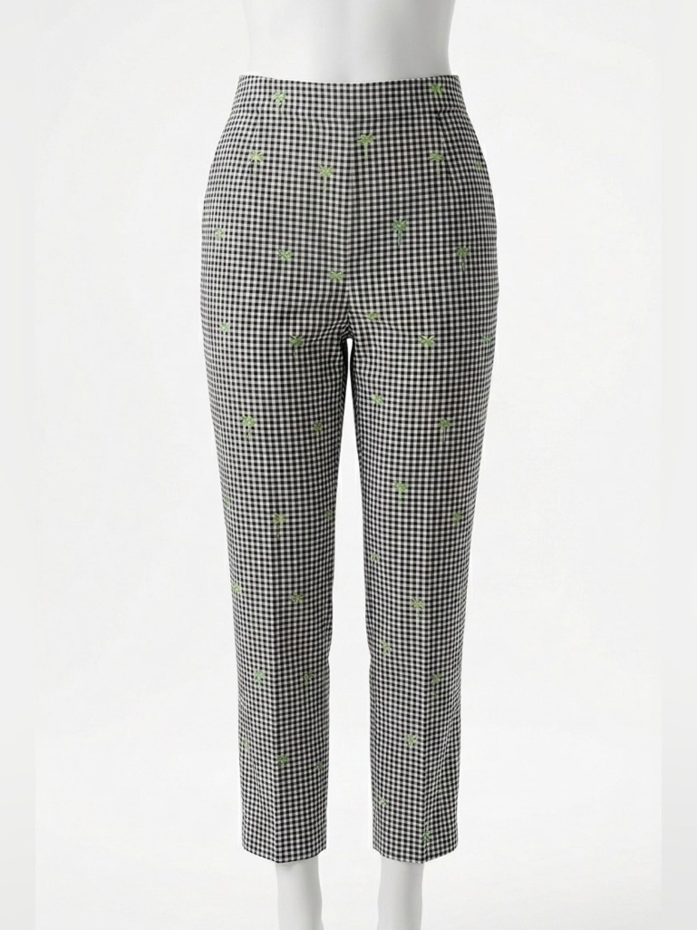 Peter Martin Vintage Silk Trousers Gingham Palm Tree Embroidered Size 8